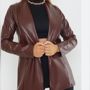 PLT Chocolate Drop Collar Faux Leather Blazer Size US 6